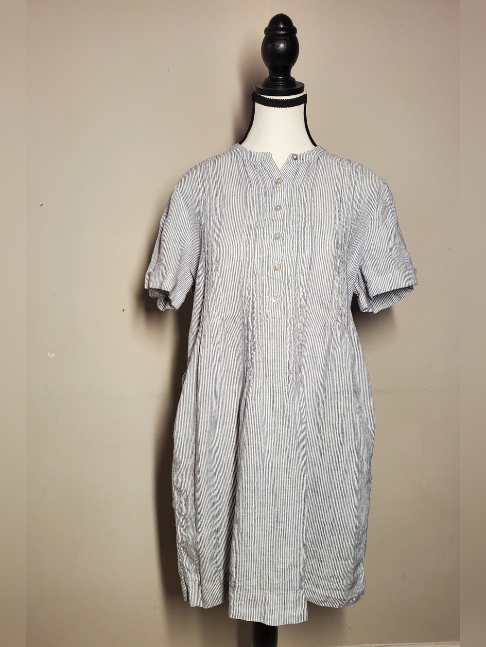 Quince Pale Blue Pintuck Linen Mini Dress - Picture 5 of 14